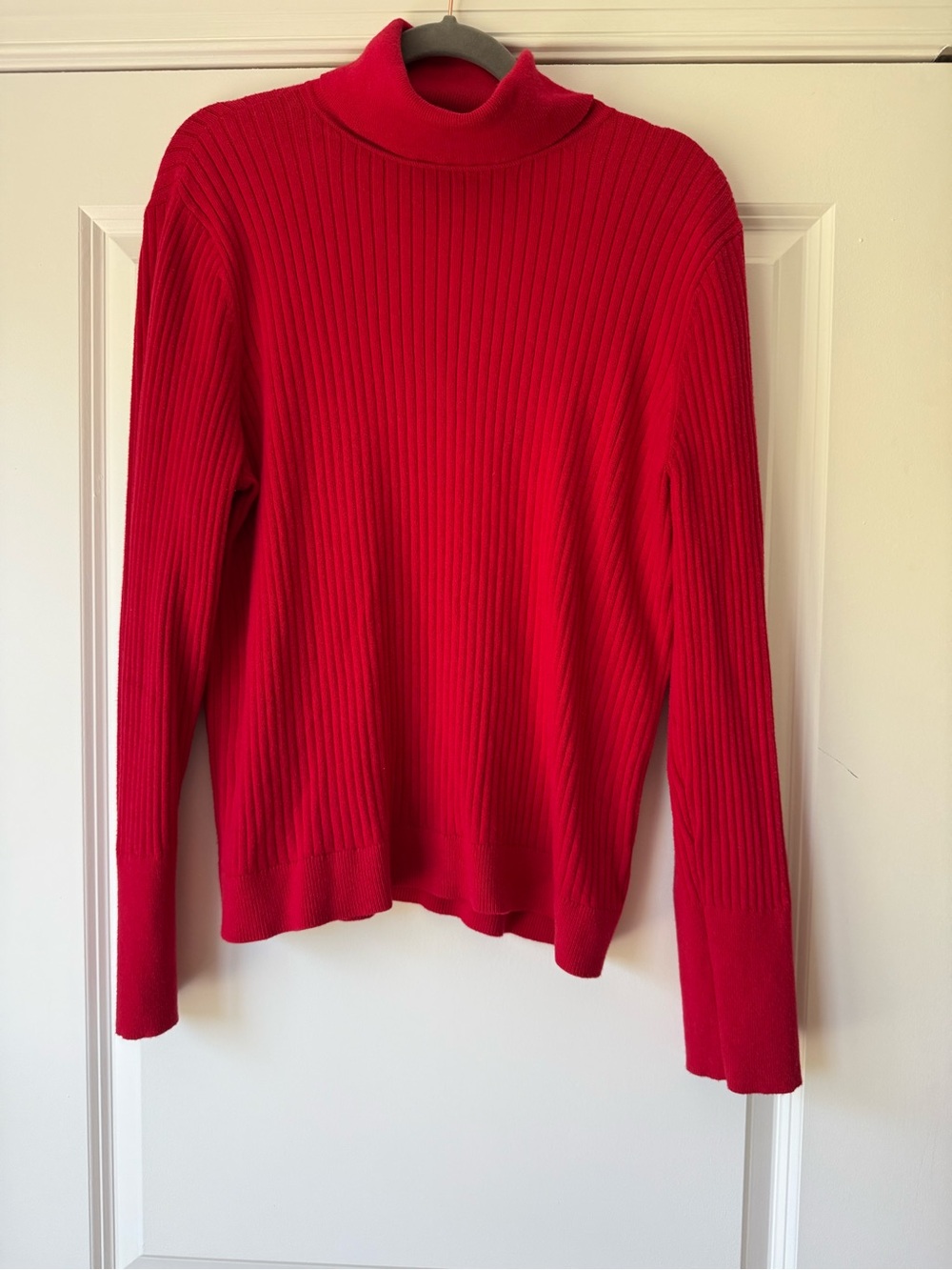 Talbots Red Ribbed Turtleneck Sweater, Button Cuff Detail, XL, Soft Cotton Blend